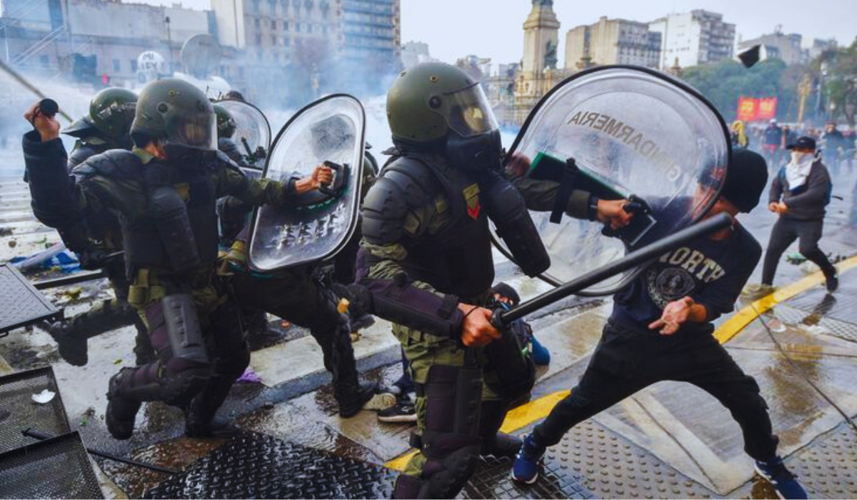 Riot Police dispersing the herd of protestors